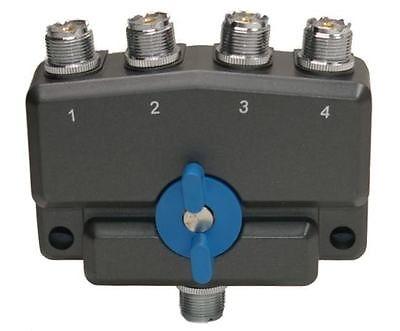 <p>
	A high quality rf coax switch</p>
<p>
	4 way switch with SO239 sockets.</p>
<p>
	<strong>Unused outputs are shorted to earth.</strong></p>
<p>
	&bull; Frequency Range: DC - 900 MHz<br />
	&bull; Power Range:<br />
	...DC - 30 MHz: 1.5 KW<br />
	...30 MHz - 200 MHz: 1 KW<br />
	...200 MHz - 500 MHz:&nbsp;500 Watt<br />
	...500 MHz - 900 MHz: 150 Watt<br />
	&bull; Insertion Loss:<br />
	...DC - 500 MHz &gt;= 0.1 dB<br />
	...500 MHz - 900 MHz &gt;= 0 .2 dB<br />
	&bull; Output Port Isolation:<br />
	...DC - 500 MHz &lt;= 60 dB<br />
	...500 MHz - 900 MHz &lt;= 55 dB<br />
	&bull; VSWR:<br />
	...DC - 500 MHz&nbsp; &gt;= 1.10<br />
	...500 MHz - 900 MHz &gt;= 1.25<br />
	&bull; Connector Type:<br />
	...Input Port: 1 (SO-239)<br />
	...Output Port: 4 (SO-239)</p>
<p>
	&nbsp;</p>
<p>
	<strong>PRICE &euro;95</strong></p>
