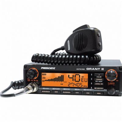 <p>
	This <b>&quot;Premium&quot; </b>version has improved receiver performance including a ceramic MuRata filter and a large heat sink on the rear panel to help keep things cooler.</p>
<p>
	Brand new multi-mode mobile CB radio, the President Grant II ASC Premium has&nbsp; 40ch UK FM and 40 (CEPT) FM channels</p>
<div style="overflow: hidden; color: rgb(0, 0, 0); background-color: rgb(255, 255, 255); text-align: left; text-decoration: none; border: medium none;">
	&nbsp; AM / FM / LSB / USB</div>
<p>
	- Volume adjustment and ON/OFF<br />
	- Manual squelch and ASC<br />
	- Multi-functions LCD display<br />
	- Frequencies display<br />
	- S-meter<br />
	- Vox function (Hands free)<br />
	- ANL filter , NB and <span style="white-space: nowrap;">HI-CUT</span><br />
	- Local DX key<br />
	- Clarifier<br />
	- Channels and memories scan<br />
	- 5 Memories<br />
	- Dim<br />
	- F function key<br />
	- Beep Function<br />
	- Roger Beep<br />
	- Mode switch AM / FM / LSB / USB<br />
	- Dual watch<br />
	- Key locking<br />
	- SWR (Power Reading /SWR)<br />
	- Preset 9/19<br />
	- TOT (Time out timer)<br />
	- Front microphone plug<br />
	- External loudspeaker jack</p>
<p>
	<br />
	<span style="font-style:italic; font-size:0.8em;">Dimensions H x W x D (in mm) :</span> 56 x 185 x 205<br />
	<span style="font-style:italic; font-size:0.8em;">Weight :</span> 1.1 kg</p>
<p>
	<strong>PRICE &euro;299</strong></p>
