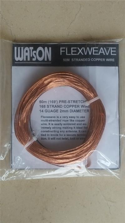 <div class="std">
	<p>
		<span>FLEXWEAVE 50m Flexweave Copper Wire&nbsp;</span></p>
	<ul>
		<li>
			50m of multi-stranded copper rope</li>
		<li>
			14 gauge (2mm diameter)&nbsp;</li>
		<li>
			Will not tangle or stretch</li>
		<li>
			Ultra flexible, solder or clamp.</li>
	</ul>
	<p>
		&nbsp;&nbsp;&nbsp;&nbsp;&nbsp;&nbsp;&nbsp; PRICE &euro;39.00</p>
</div>
<p>
	&nbsp;</p>
